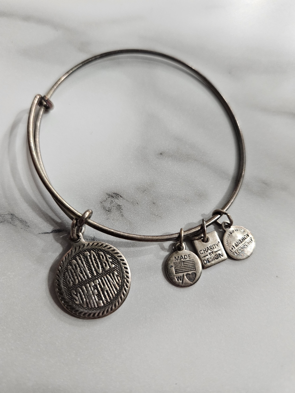 Alex and Ani Silver-Tone Charm Expandabe Born To Be Something  Bangle Bracelet